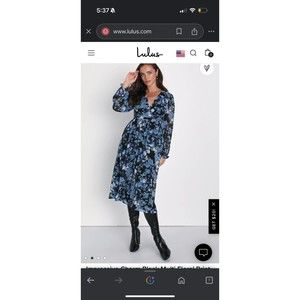 Lulus Impressive Charm Black Multi Floral Print Long Sleeve Midi Dress